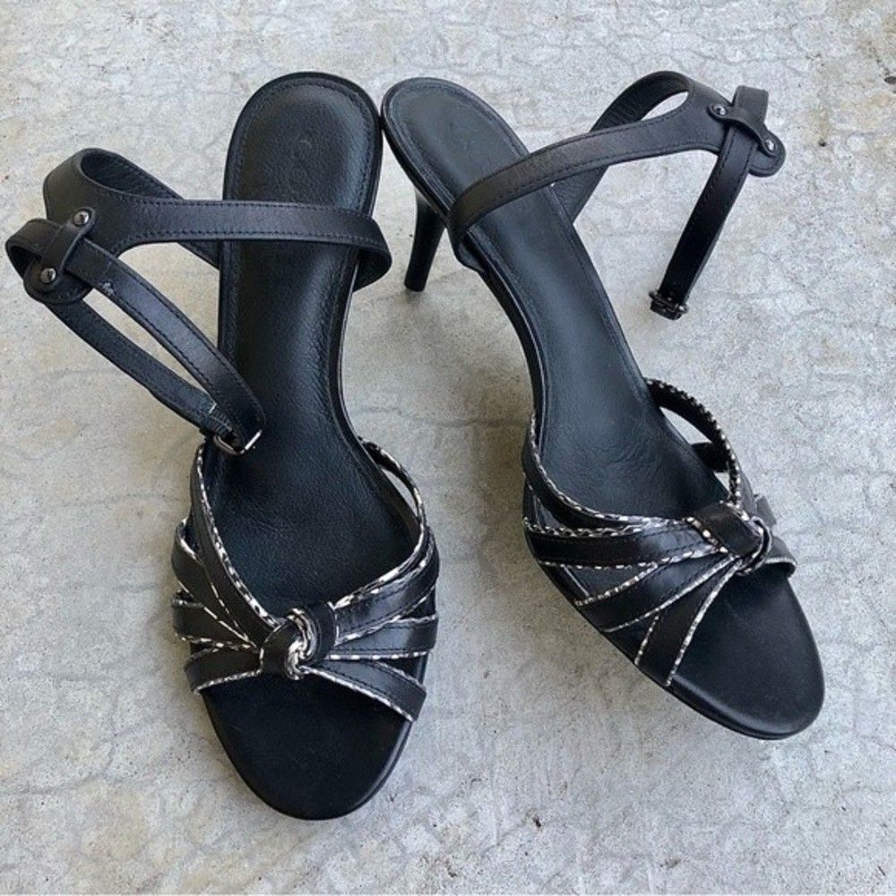 Coach Strappy Sandals Heels Shoes Black White Leather NWOT NWOB 9.5 - Picture 2 of 7